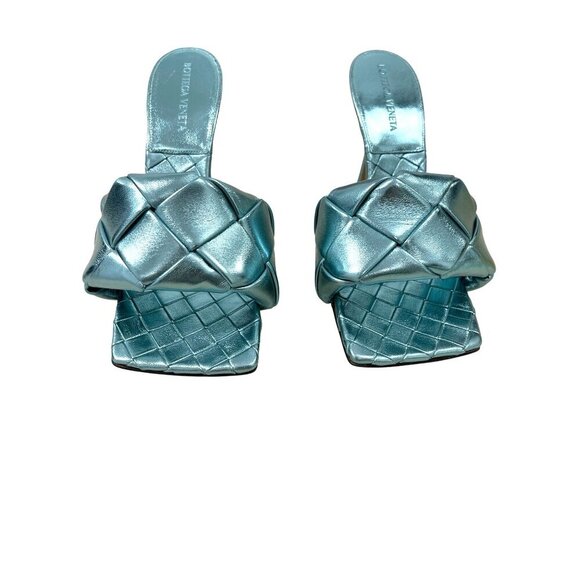 New Bottega Veneta $1500 Lido Icy Moon Blue Quilted Leather Heeled Mule Shoes 38 - Picture 2 of 12